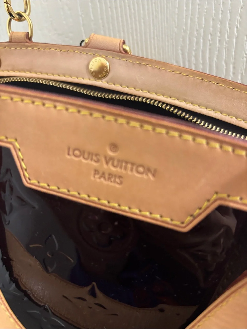 Louis Vuitton Patent Monogram Satchel in Deep Burgundy with Vachetta Trim